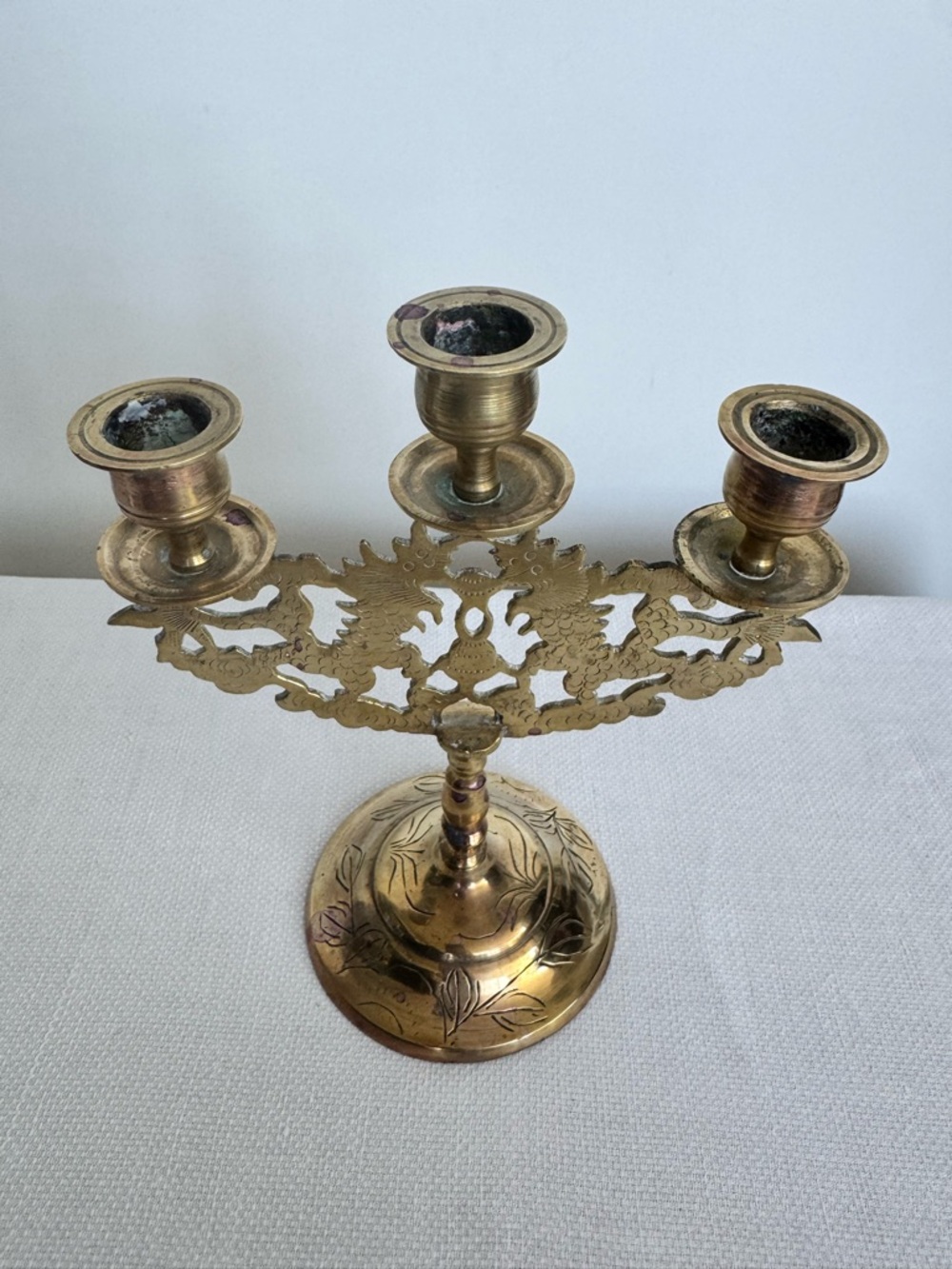 Vintage Engraved Brass Candelabra Candlestick Holder - Picture 2 of 4